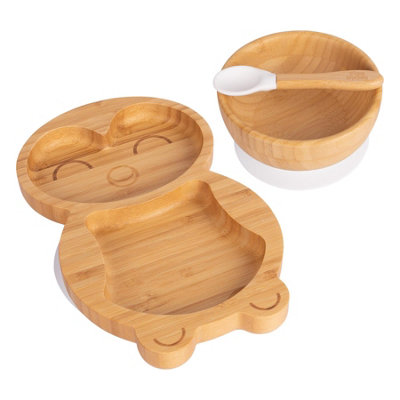 Tiny Dining 3Pc Bamboo Suction Feeding SetPenguin/whiteDivided Non-Slip Bamboo Baby Self-Feeding Dining Weaning Set from B&Q