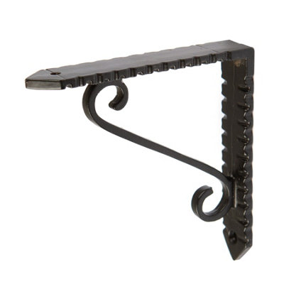 Hammer and Tongs Hammer & Tongs Notched Scroll Iron Shelf BracketD105mmBlack from B&Q