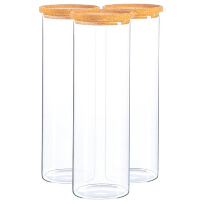 B&Q -  Glass Storage JarsCork Lid2 LitreModern Round Scandi Organisation Container Glass JarSet Of 3
