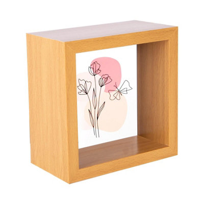 Nicola Spring 3D Deep Box Photo Frame - 4 X 4" - Wood Light