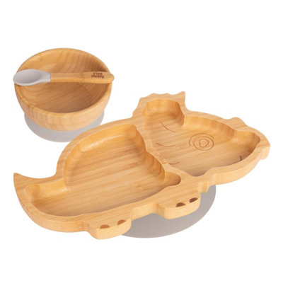 Tiny Dining 3Pc Bamboo Suction Feeding SetDinosaur/greyDivided Non-Slip Bamboo Baby Self-Feeding Dining Weaning Set from B&Q