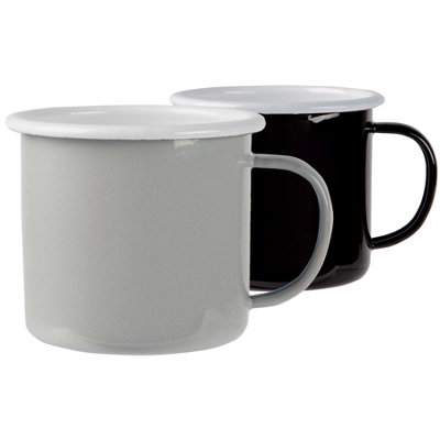 Argon Tableware Coloured Enamel Mugs - 375Ml - Black/Grey