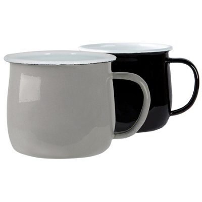 Argon Tableware Coloured Enamel Belly Mugs - 375Ml - Black/Grey