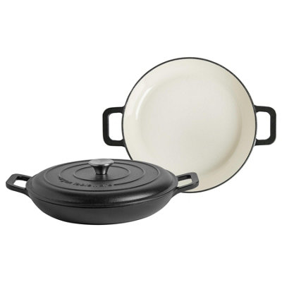 Argon Tableware 2X Shallow Cast Iron Casserole Dishes With Self-Basting LidMatte Black2.3 Litre Dutch Oven Roasting Dish from B&Q