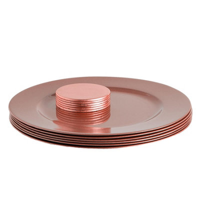 Argon Tableware 12Pc Metallic Charger Plates & Coasters SetRose GoldReusable Dining Table Setting Plates Drink Placemats from B&Q
