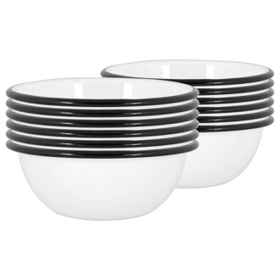 Argon Tableware 16Cm Coloured Enamel BowlsSet Of 12Black Lightweight Metal Camping Serving Bowls For SnacksPastaSalad from B&Q