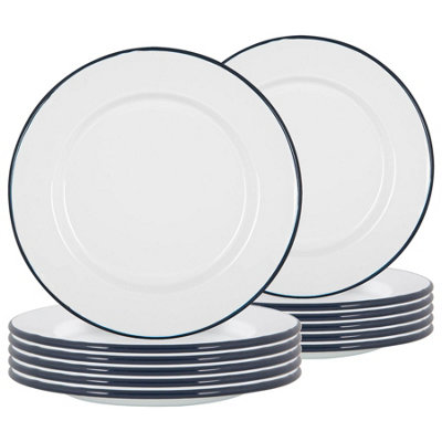 Argon Tableware 25.5Cm Enamel Dinner PlatesNavy RimSet Of 1210Inch Large Dish Plates Metal Enamel Tableware Dinner Set from B&Q