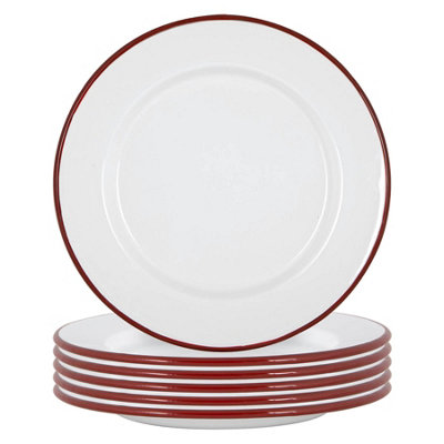 B&Q -  White Enamel Dinner Plates25.5CmRedPack Of 12