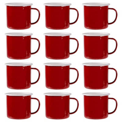 B&Q -  375Ml Enamel MugsRedSet Of 12 Metal Drinking Cups Coffee Teacup Mug Set HotCold Drinks Cups