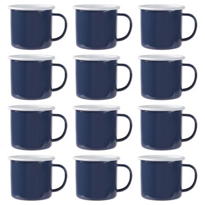 B&Q -  375Ml Enamel MugsNavySet Of 12 Metal Drinking Cups Coffee Teacup Mug Set HotCold Drinks Cups