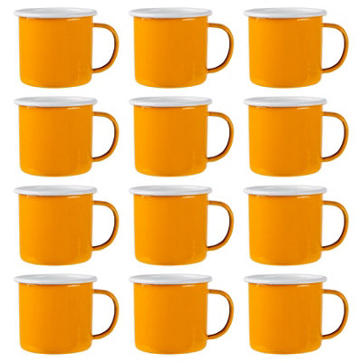 B&Q -  375Ml Enamel MugsYellowSet Of 12 Metal Drinking Cups Coffee Teacup Mug Set HotCold Drinks Cups