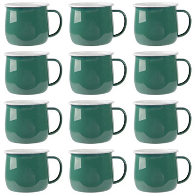 B&Q -  375Ml Enamel Belly MugsGreenSet Of 12 Metal Drinking Cups Coffee Teacup Mug Set HotCold Drinks Cups