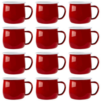B&Q -  375Ml Enamel Belly MugsRedSet Of 12 Metal Drinking Cups Coffee Teacup Mug Set HotCold Drinks Cups