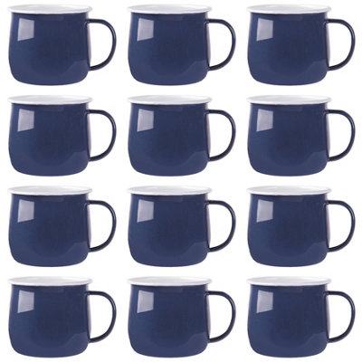 B&Q -  375Ml Enamel Belly MugsNavySet Of 12 Metal Drinking Cups Coffee Teacup Mug Set HotCold Drinks Cups