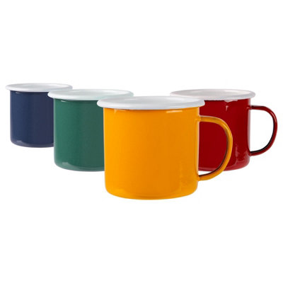 B&Q -  375Ml Enamel Mugs Set4 ColoursMetal Drinking Cups Coffee Teacup Mug Set HotCold Drinks Cups