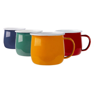 B&Q -  375Ml Enamel Belly Mugs Set4 ColoursMetal Drinking Cups Coffee Teacup Mug Set HotCold Drinks Cups