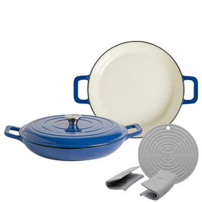 B&Q -  2X Shallow Cast Iron Casserole Dishes With Self-Basting LidMidnight Blue2.3 Litre Dutch Oven Roasting Dish