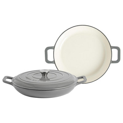 Argon Tableware 2X Shallow Cast Iron Casserole Dishes With Self-Basting LidSlate Grey2.3 Litre Dutch Oven Roasting Dish from B&Q
