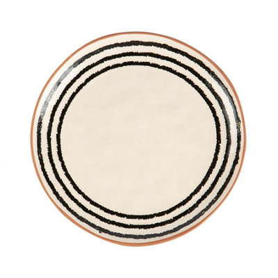 Nicola Spring - Stripe Rim Stoneware Side Plate - 20.5Cm - Monochrome