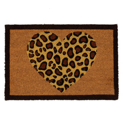 Nicola Spring Coir Door Mat60 X 40CmLeopard HeartIndoor Outdoor Floor Mat Dirt Trapper Rug Non Slip Backing Doormat from B&Q