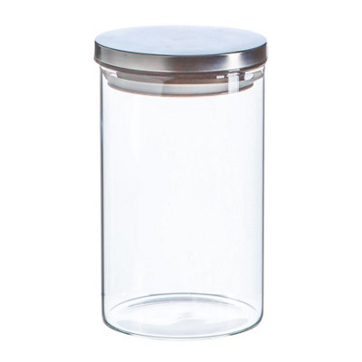 Argon Tableware Glass Storage JarSilver Lid1 LitreModern Round Scandi Organisation Container Glass Jar from B&Q