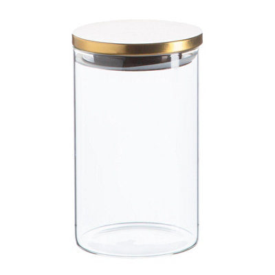 Argon Tableware Glass Storage JarGold Lid1 LitreModern Round Scandi Organisation Container Glass Jar from B&Q