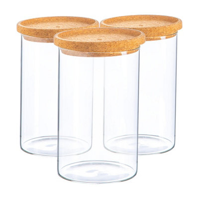 Argon Tableware Scandi Storage Jar With Cork Lids - 1 Litre - Pack Of 3