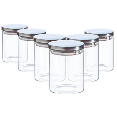 B&Q -  Glass Storage JarsSilver Lid750MlModern Round Scandi Organisation Container Glass JarSet Of 6