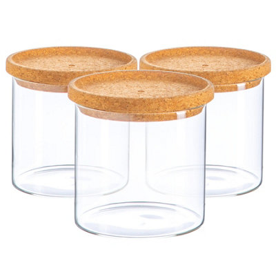 B&Q -  Glass Storage JarsCork Lid550MlModern Round Scandi Organisation Container Glass JarSet Of 3