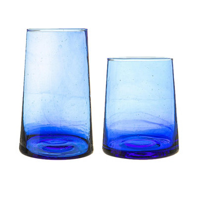 Nicola Spring 12 Piece Merzouga Recycled Glassware SetMoroccan Highball Glasses Whisky Drinking TumblersBlue from B&Q