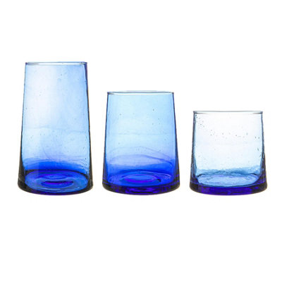 Nicola Spring 18 Piece Merzouga Recycled Glassware SetMoroccan Highball Glasses Whisky Drinking TumblersBlue from B&Q