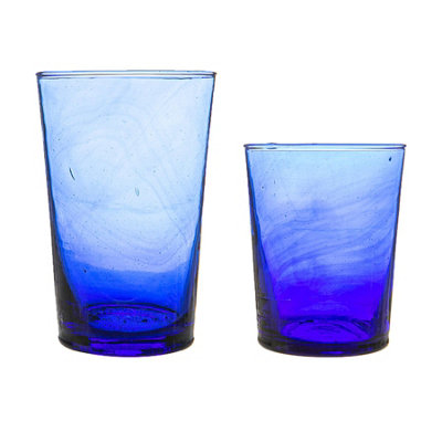Nicola Spring 12Pc Meknes Glassware SetHand-Blown Moroccan Recycled Glass Highball Whisky Drinking TumblersBlue Glass from B&Q