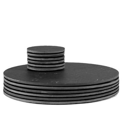B&Q -  12Pc Linea Round Slate Placemats & Coasters SetBlack Natural Stone Dinnerware Plate Placemats Drink Mats