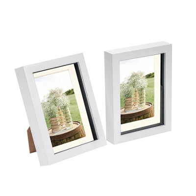 Nicola Spring 5 X 7" Photo FramesWhite/ivory Mount3D Picture Frame Box Portrait Display Case (20 X 15.5Cm) Set Of 2 from B&Q