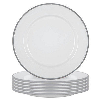 Argon Tableware 25.5Cm Enamel Dinner PlatesGrey RimSet Of 610Inch Large Dish Plates Metal Enamel Tableware Dinner Set from B&Q