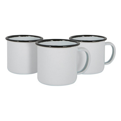 B&Q -  White Enamel Espresso Cups130MlBlackPack Of 6