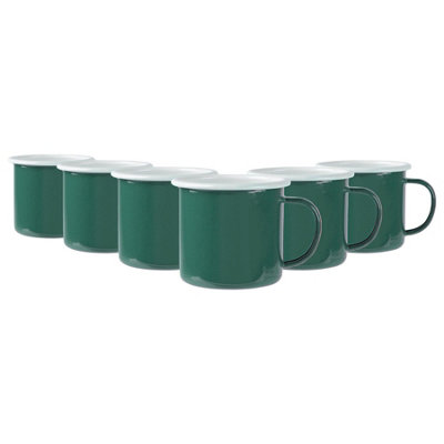 B&Q -  375Ml Enamel MugsGreenSet Of 6 Metal Drinking Cups Coffee Teacup Mug Set HotCold Drinks Cups