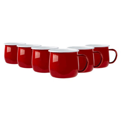 B&Q -  375Ml Enamel Belly MugsRedSet Of 6 Metal Drinking Cups Coffee Teacup Mug Set HotCold Drinks Cups
