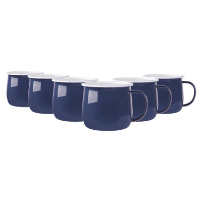 B&Q -  375Ml Enamel Belly MugsNavySet Of 6 Metal Drinking Cups Coffee Teacup Mug Set HotCold Drinks Cups