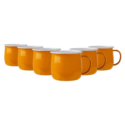 B&Q -  375Ml Enamel Belly MugsYellowSet Of 6 Metal Drinking Cups Coffee Teacup Mug Set HotCold Drinks Cups