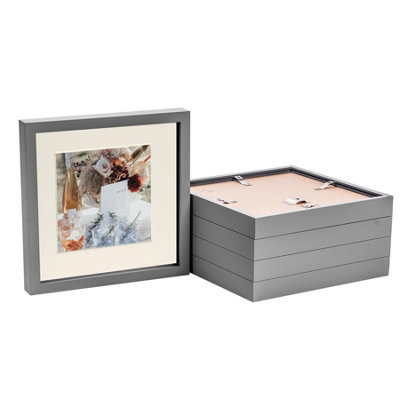 B&Q -  10 X 10" Photo FramesGrey/ivory Mount3D Picture Frame Box Portrait Display Case (6 X 6" Mount) Set Of 5
