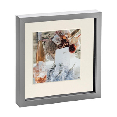 B&Q -  10 X 10" Photo FrameGrey/ivory Mount3D Photo Frame Picture Frame Box Portrait Display Case (6 X 6" Mount)