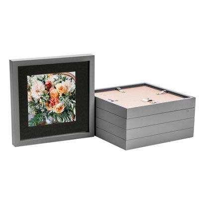 B&Q -  10 X 10" Photo FramesGrey/black Mount3D Picture Frame Box Portrait Display Case (6 X 6" Mount) Set Of 5