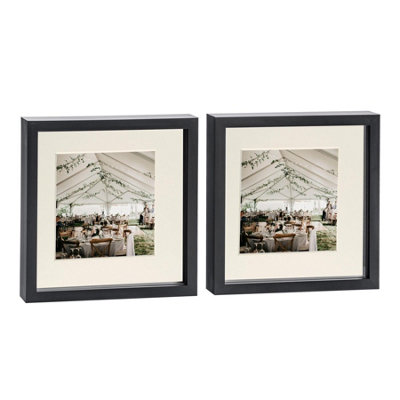 B&Q -  10 X 10" Photo FramesBlack/ivory Mount3D Picture Frame Box Portrait Display Case (6 X 6" Mount) Set Of 2
