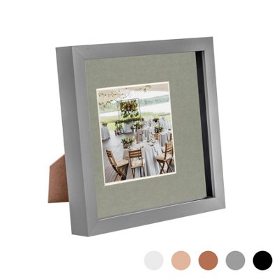 Nicola Spring 3D Box Photo Frame - 8 X 8" With 4 X 4" Mount - / Grey