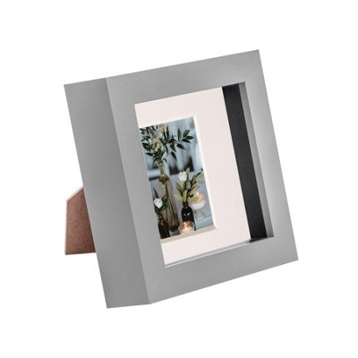 Nicola Spring 3D Box Photo Frame - 4 X 4" With 2 X 2" Mount - Grey/Ivory