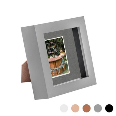 Nicola Spring 3D Box Photo Frame - 4 X 4" With 2 X 2" Mount - / Grey