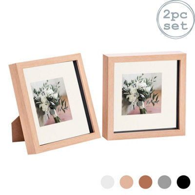 Nicola Spring 8 X 8" Photo FramesLight Wood/ivory Mount3D Picture Frame Box Portrait Display Case (22.5 X 22.5Cm) Set Of 2 from B&Q