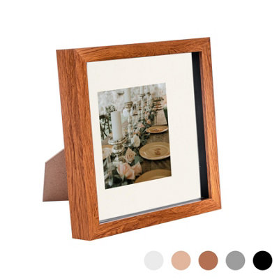 Nicola Spring 3D Box Photo Frame - 8 X 8" With 4 X 4" Mount - Wood/ Dark/Ivory