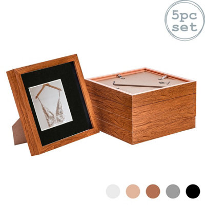 Nicola Spring 8 X 8" Photo FramesDark Wood/black Mount3D Picture Frame Box Portrait Display Case (4 X 4" Mount) Set Of 5 from B&Q